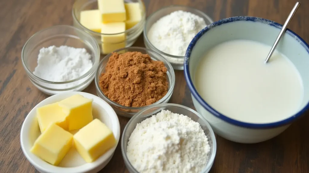 Cobbler dough ingredients arranged on a rustic wooden table.