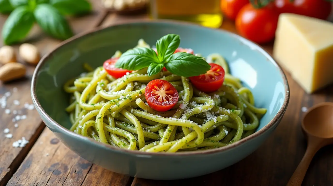 Easy Pesto Pasta with Cherry Tomatoes