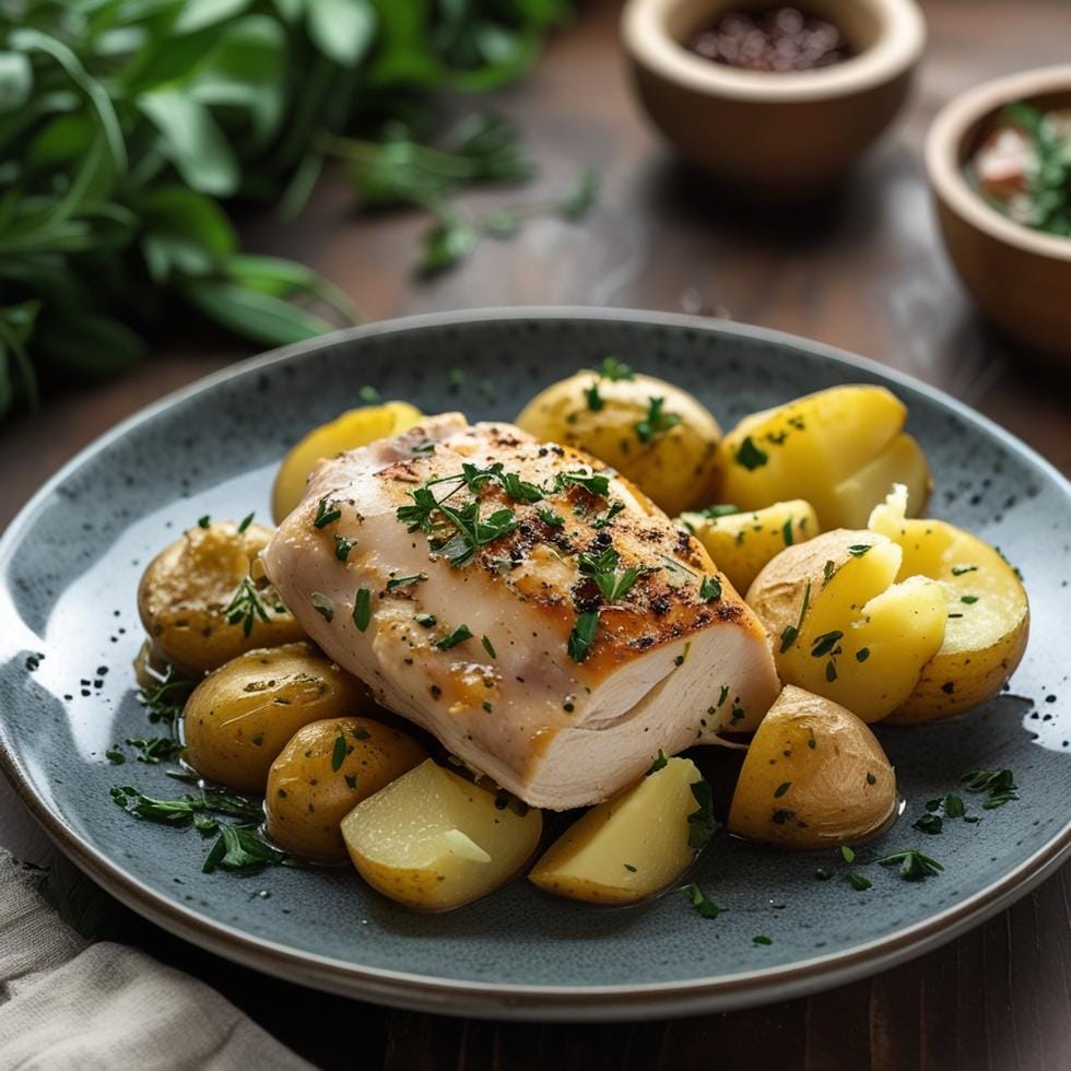 Delicious Chicken and Potatoes Dinner ready to eat