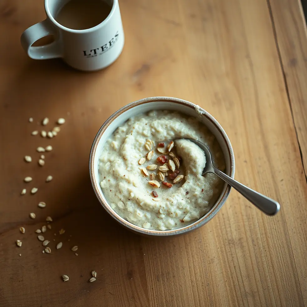 Homemade overnight oats served in a cozy morning kitchen setting
