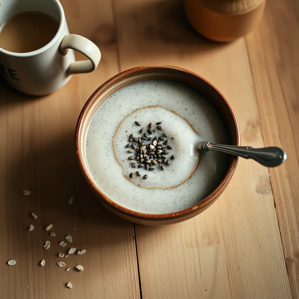 Homemade chia pudding served in a cozy morning kitchen setting