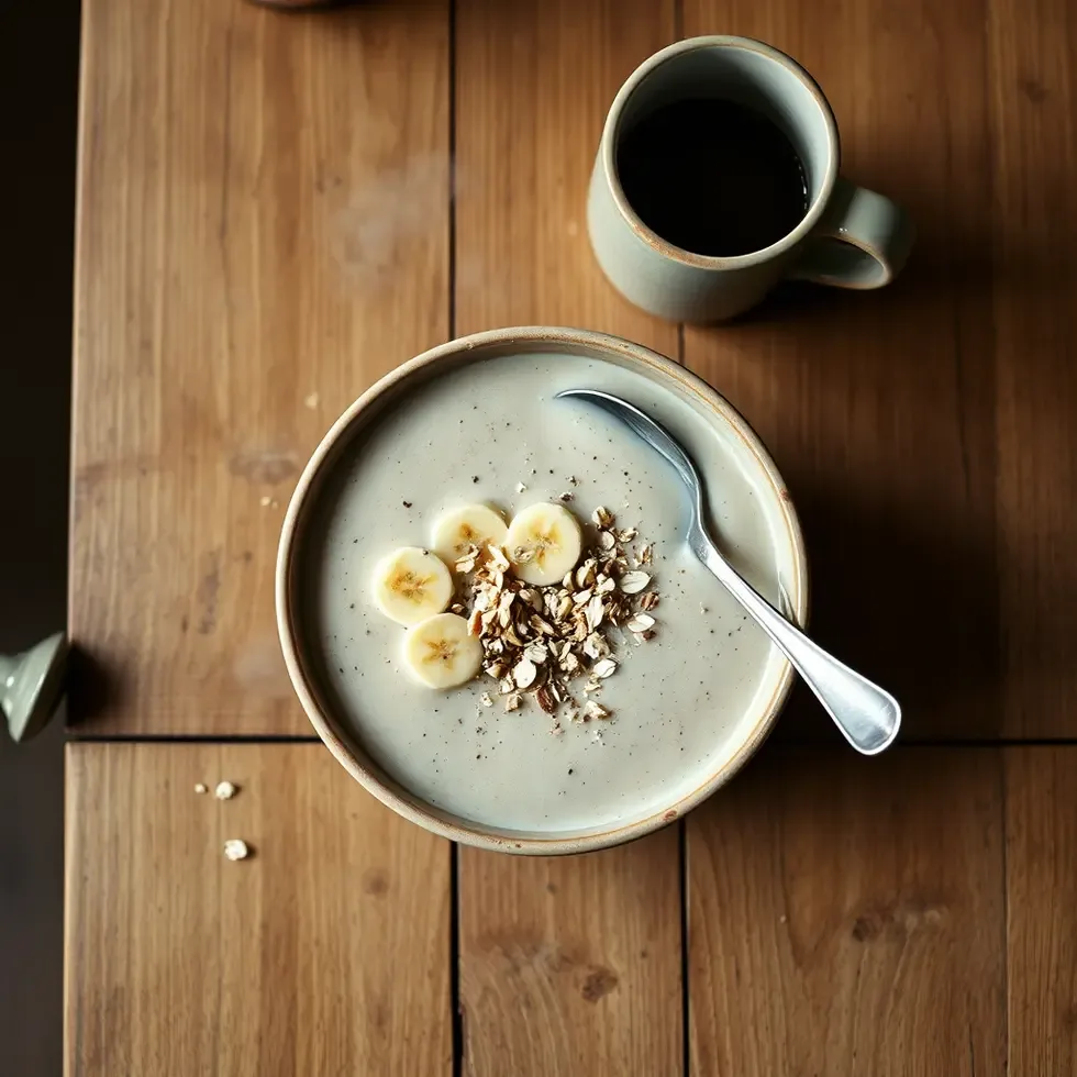 Homemade banana smoothie served in a cozy morning kitchen setting