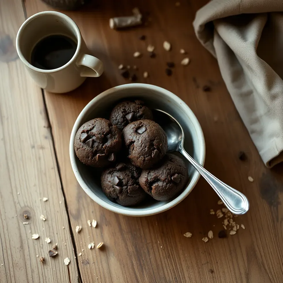 Homemade chocolate muffins served in a cozy morning kitchen setting