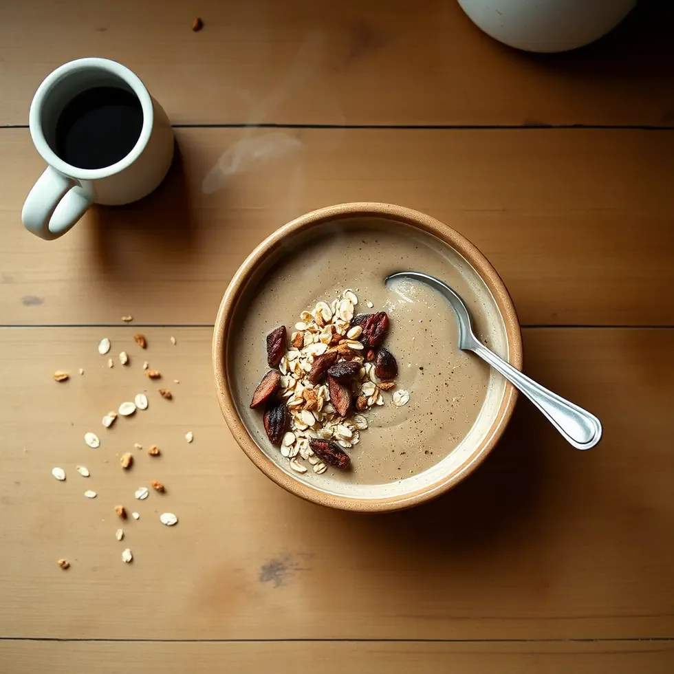 Homemade smoothie bowl served in a cozy morning kitchen setting