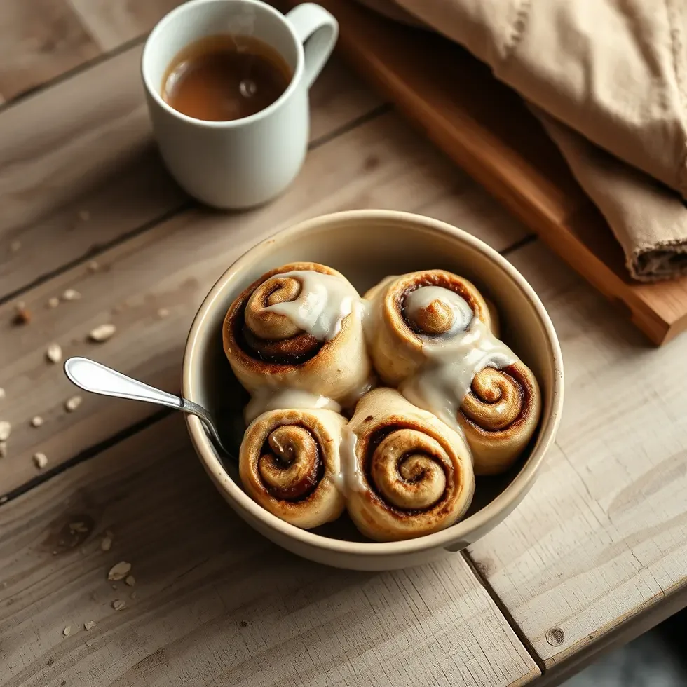 Homemade cinnamon rolls served in a cozy morning kitchen setting
