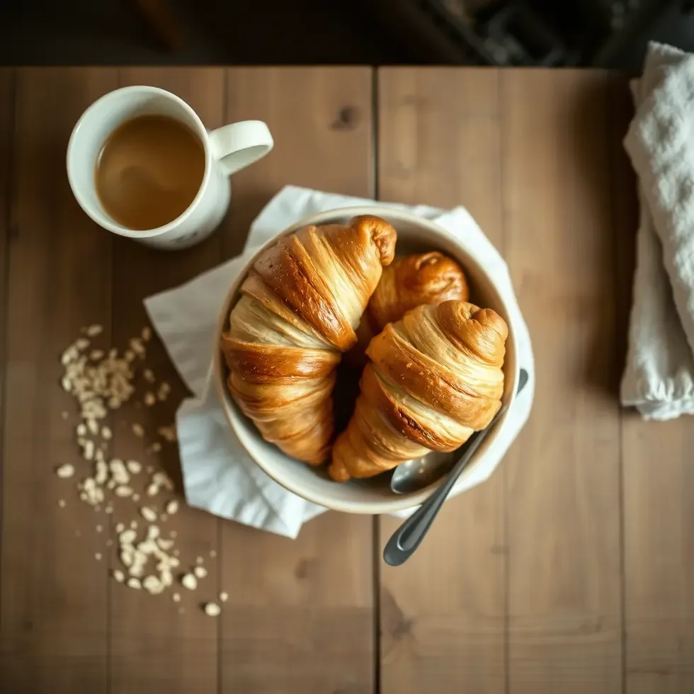 Homemade croissants served in a cozy morning kitchen setting